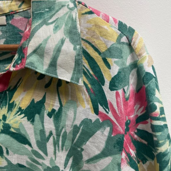 JM Collection button down 100% Linen Tropical Floral 3/4 Sleeve Shirt size 18 - Picture 4 of 5
